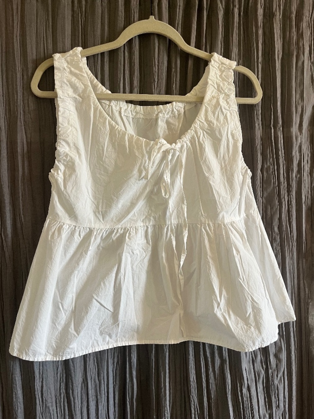 White Cotton Ruched Coquette Babydoll Tank Top Bow Detail